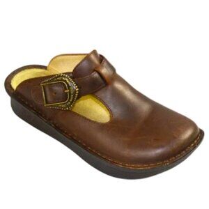 Alegria Classic Brown Oiled Leather Clog. Size 35
